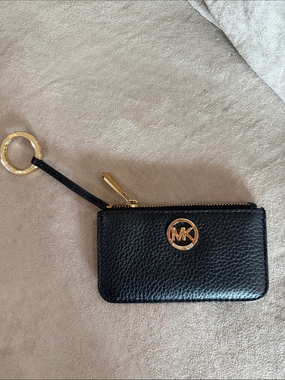 Michael Kors Black Pebbled Leather Zip Coin Purse with Gold Hardware